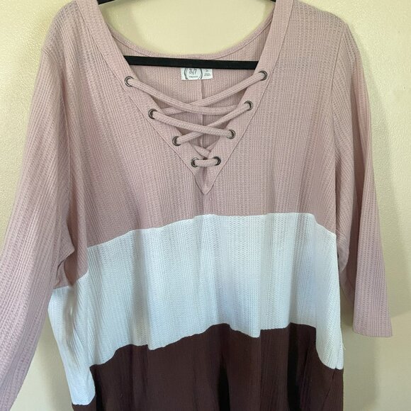 Maurices multi-color top, cream, tan, brown with lace up detail, size 2x - Picture 1 of 1